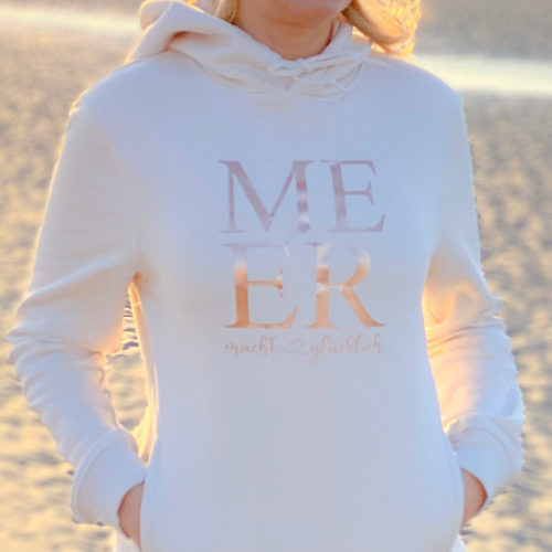 Hoodie „MEER macht glücklich“ (Unisex), Biobaumwolle