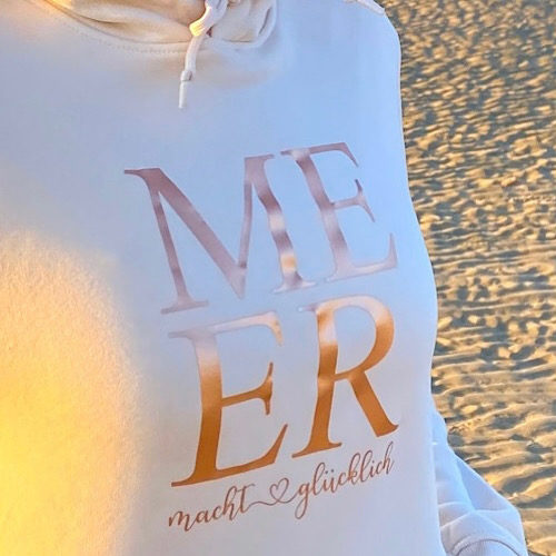 Hoodie „MEER macht glücklich“ (Unisex), Biobaumwolle