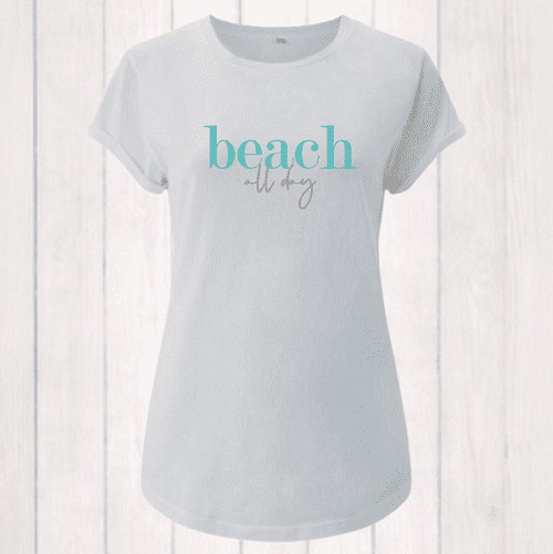 T-Shirt „beach all day“ (Damen), Biobaumwolle